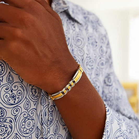 14k Two-Tone Gold Mens Bracelet with Fancy Rounded Bars (9.65 mm)