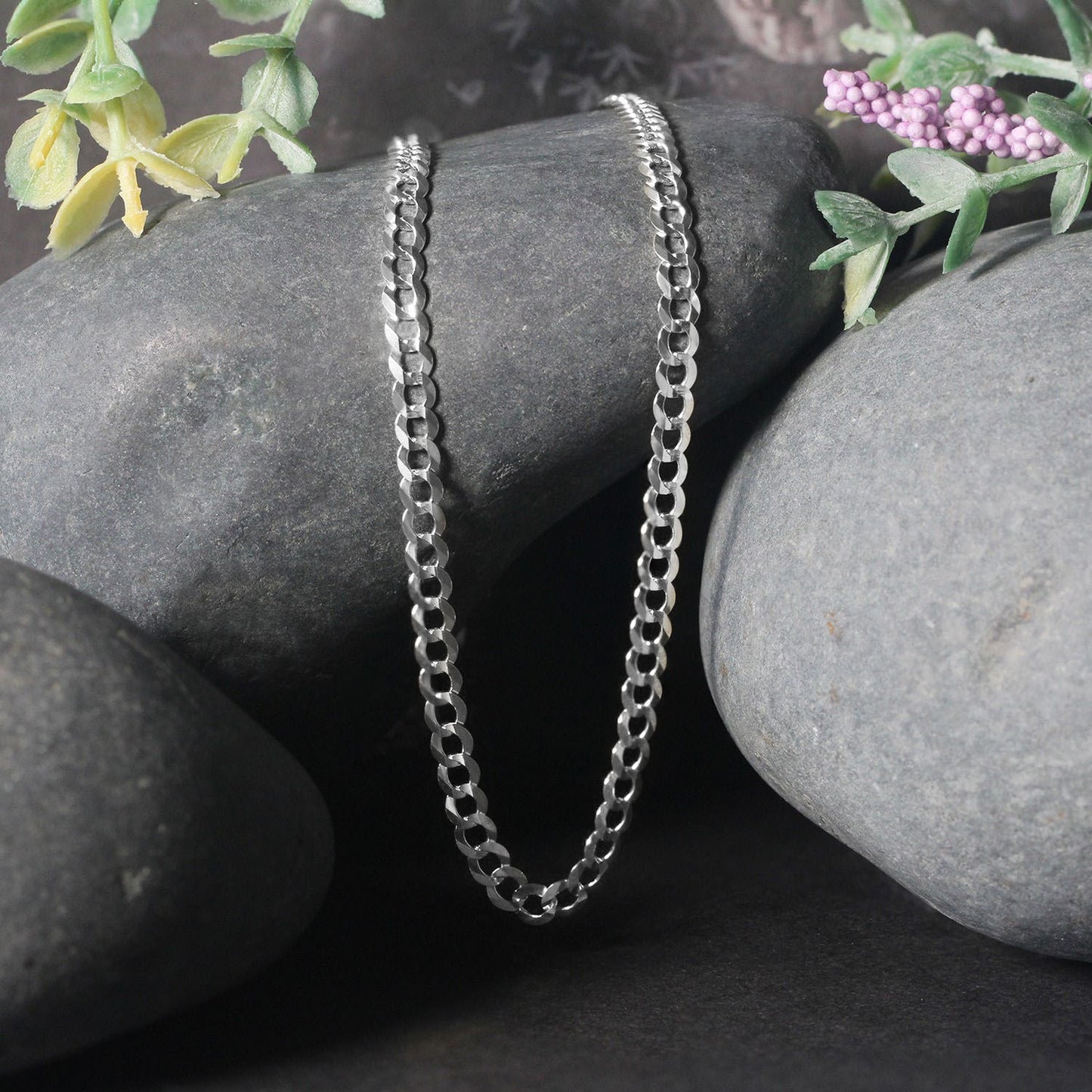 14k White Gold Solid Curb Chain (3.60 mm)