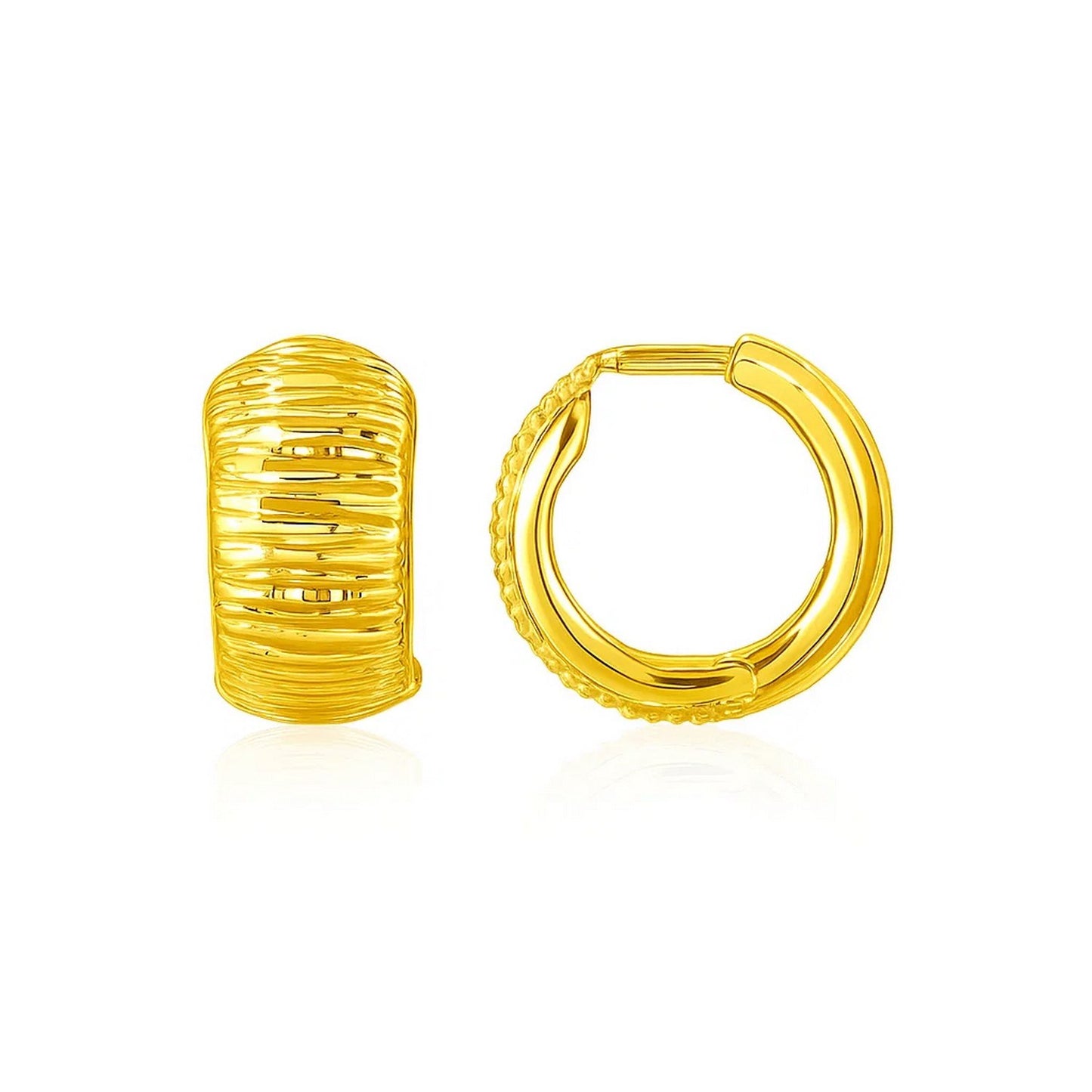 14k Yellow Gold Diamond Cut Hoop Design Earrings