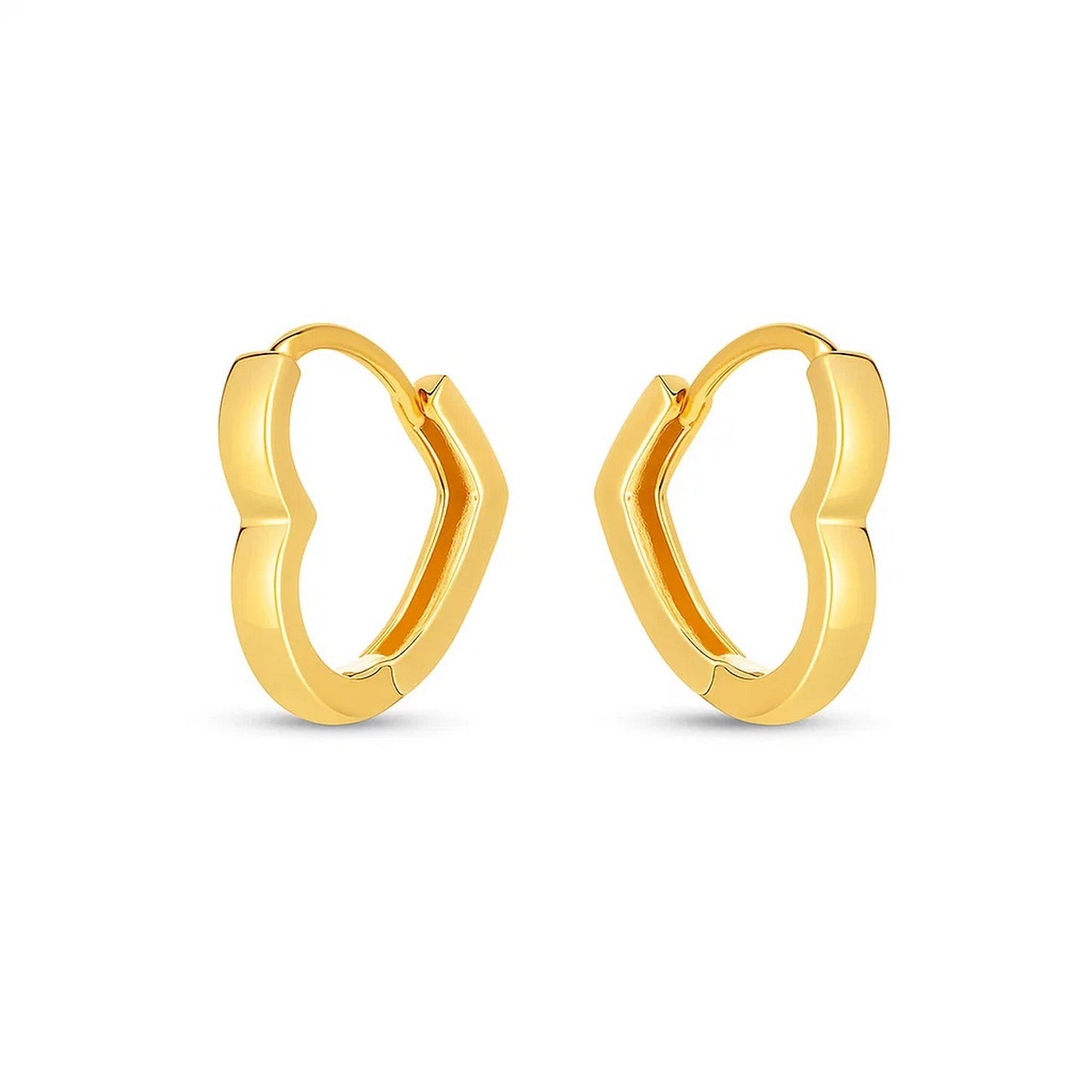 14k Yellow Gold Heart Huggie Hoops