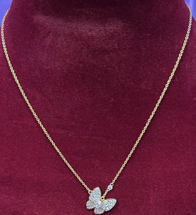 18k gold chain with diamond butterfly pendant
