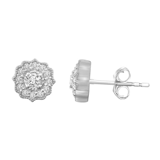 LADIES EARRINGS 0.25CT ROUND DIAMOND 10K WHITE GOLD