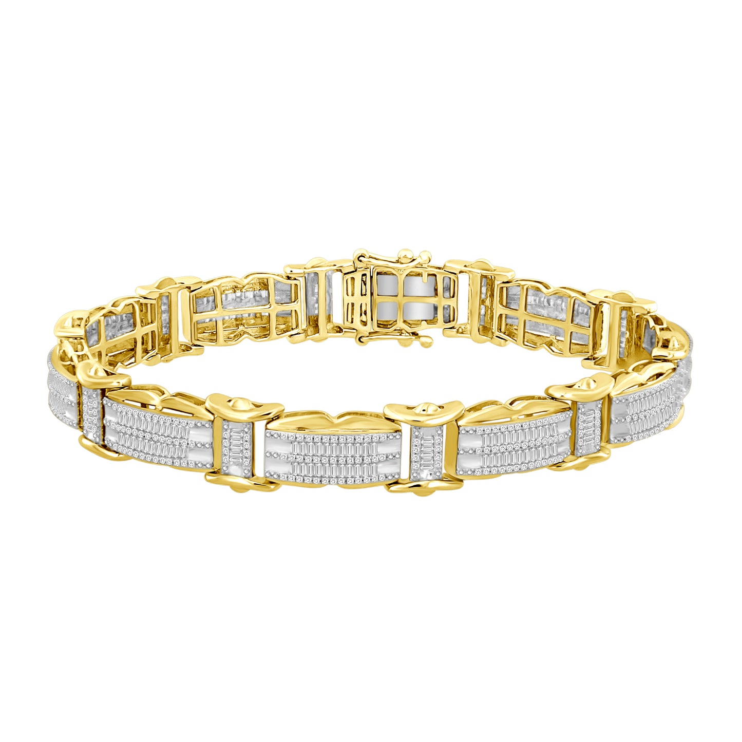 MEN'S BRACELET 3.00CT ROUND/BAGUETTE DIAMOND 10K YELLOW GOLD