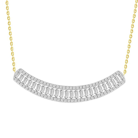 LADIES NECKLACE 0.33CT ROUND/BAGUETTE DIAMOND 10K YELLOW GOLD