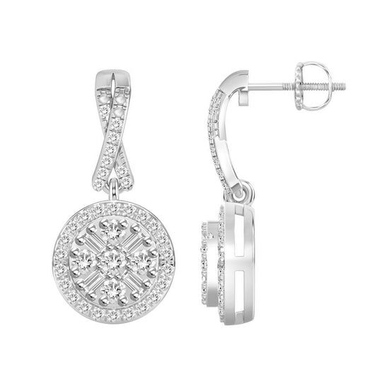 LADIES EARRINGS 0.30CT ROUND/BAGUETTE DIAMOND 10K WHITE GOLD