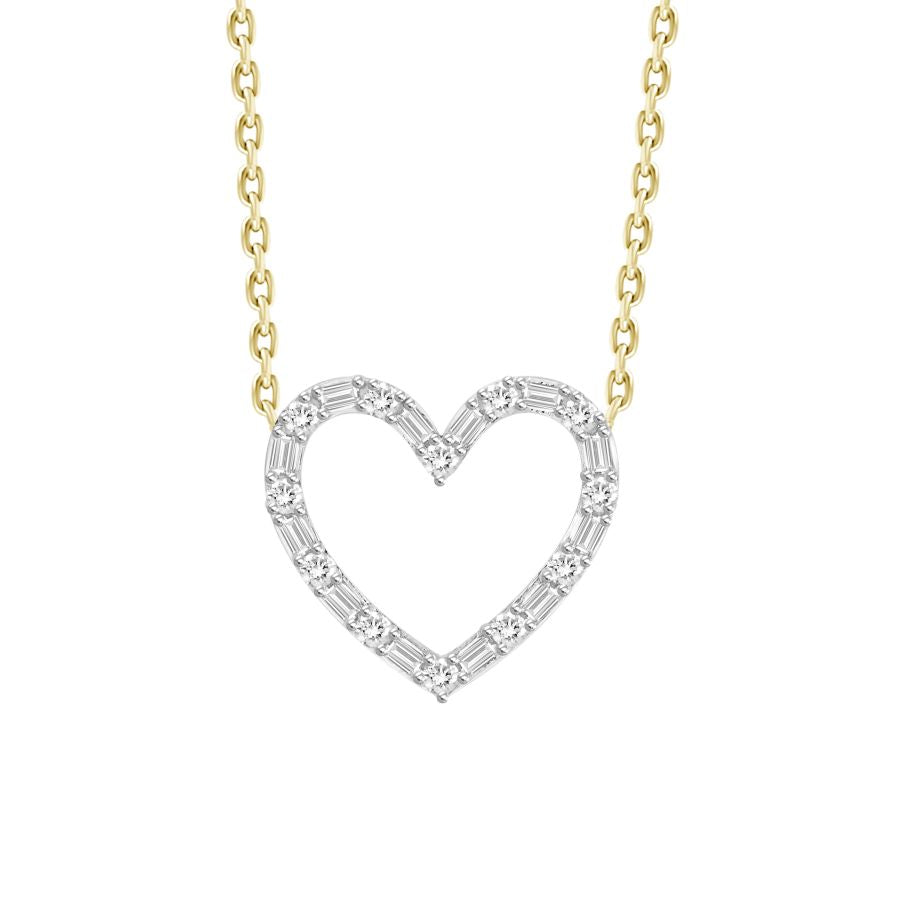 LADIES NECKLACE 0.20CT ROUND/BAGUETTE DIAMOND 10K YELLOW GOLD