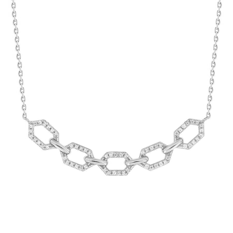 LADIES NECKLACE 0.16CT ROUND DIAMOND 10K WHITE GOLD