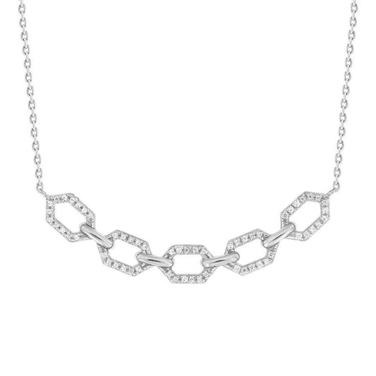 LADIES NECKLACE 0.16CT ROUND DIAMOND 10K WHITE GOLD