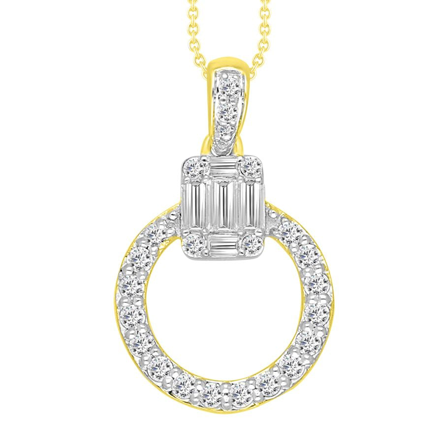 LADIES PENDANT 0.25CT ROUND/BAGUETTE DIAMOND 10K YELLOW GOLD