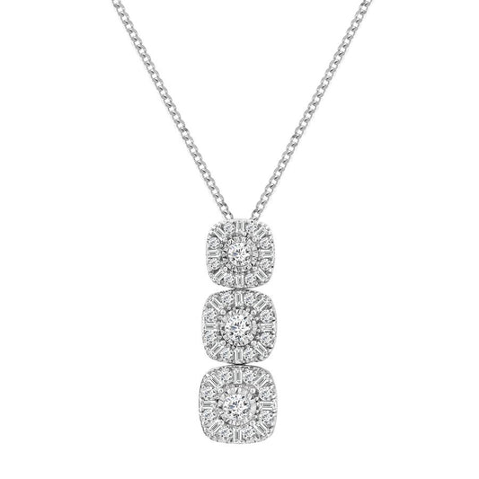 LADIES PENDANT WITH CHAIN 1.00CT ROUND/BAGUETTE DIAMOND 10K WHITE GOLD