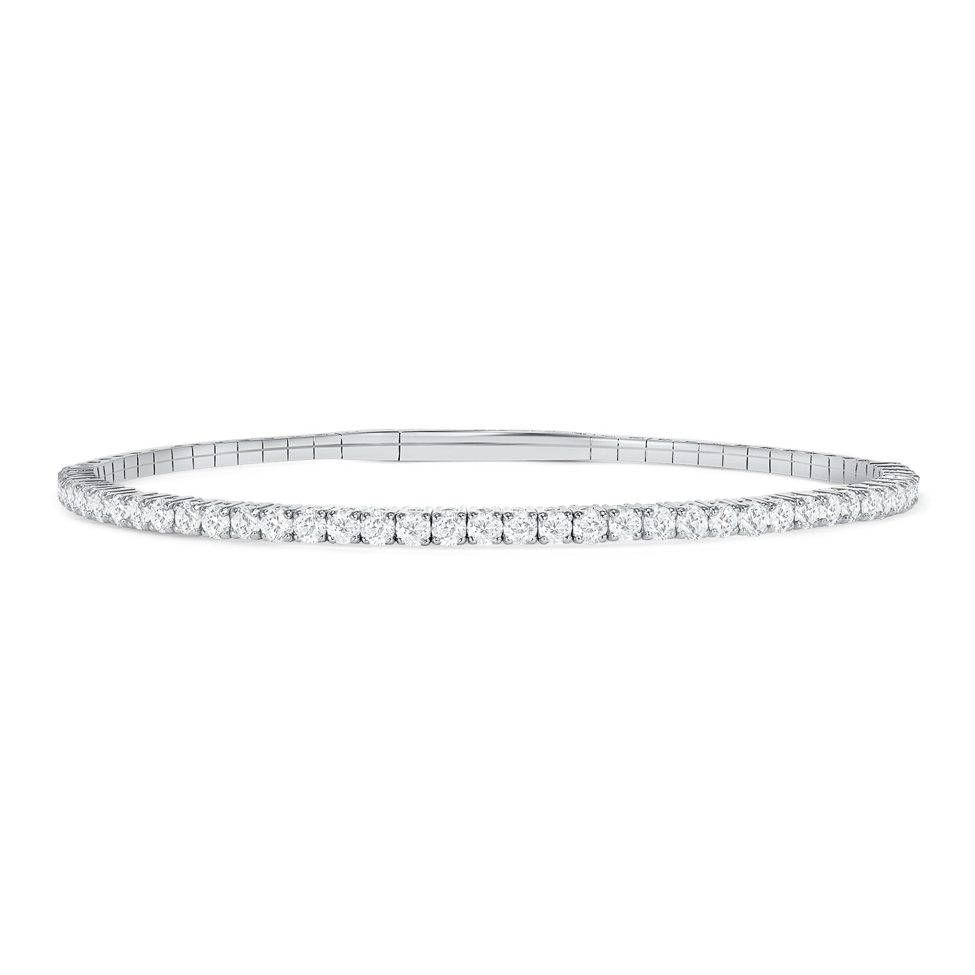 LADIES HALF FLEXIBLE BANGLE 1.00CT ROUND DIAMOND 14K WHITE GOLD