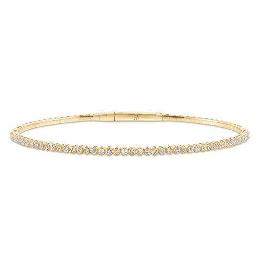 LADIES SEMI MOUNT HALF FLEXIBLE BANGLE 1.00CT ROUND DIAMOND 14K YELLOW GOLD