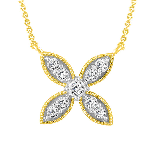 LADIES NECKLACE 0.25CT ROUND DIAMOND 14K YELLOW GOLD