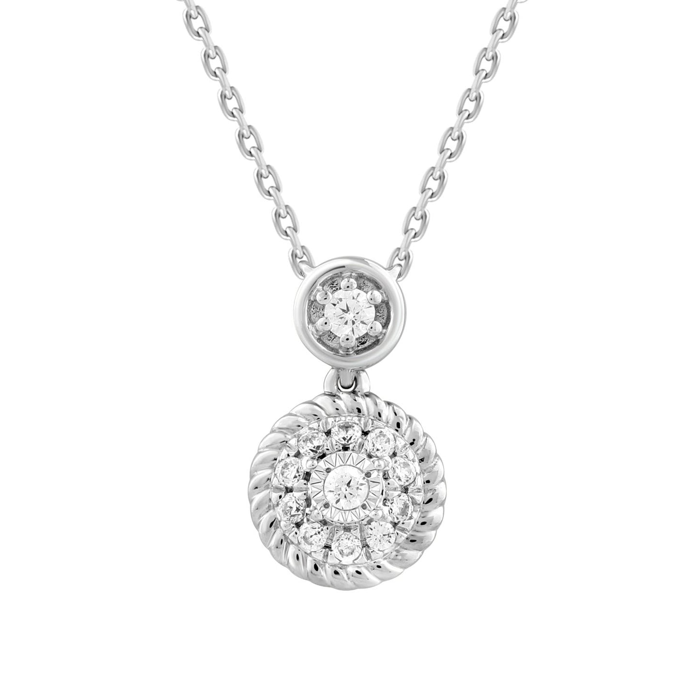 LADIES NECKLACE 0.13CT ROUND DIAMOND 14K WHITE GOLD