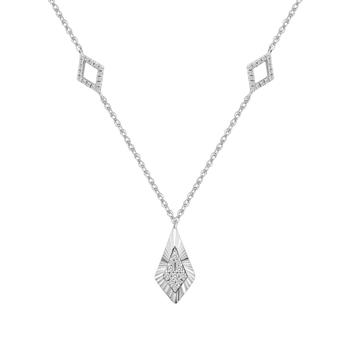 LADIES NECKLACE 0.25CT ROUND DIAMOND 10K WHITE GOLD