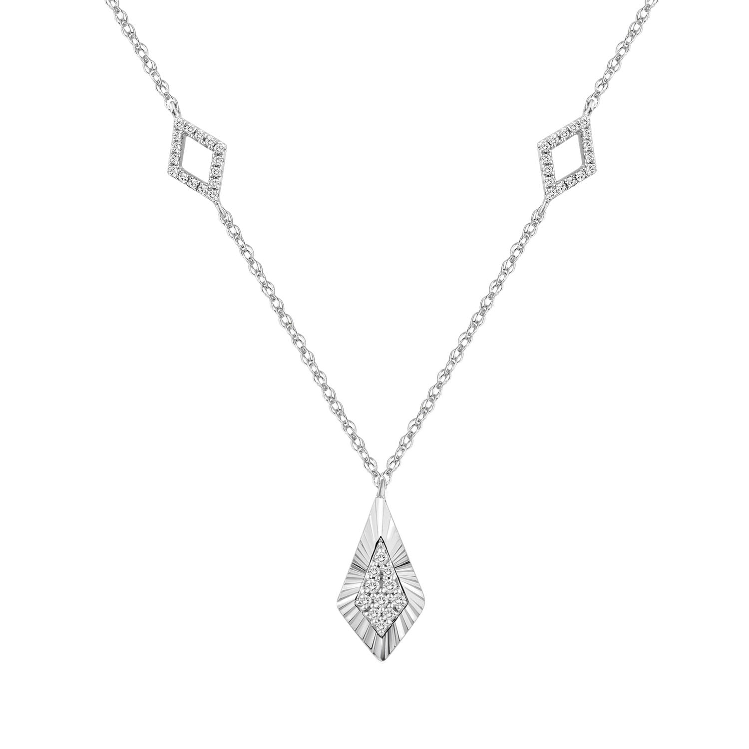 LADIES NECKLACE 0.25CT ROUND DIAMOND 10K WHITE GOLD