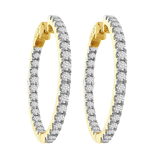 LADIES HOOP EARRINGS 3.00CT ROUND DIAMOND 10K YELLOW GOLD