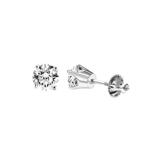 LADIES SOLITAIRE EARRINGS 0.15CT ROUND DIAMOND 14K WHITE GOLD