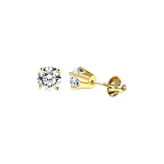 LADIES SOLITAIRE EARRINGS 1.50CT ROUND DIAMOND 14k YELLOW GOLD