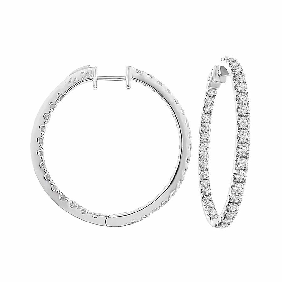 LADIES HOOP EARRINGS 5.00CT ROUND DIAMOND 14K WHITE GOLD (SI QUALITY)