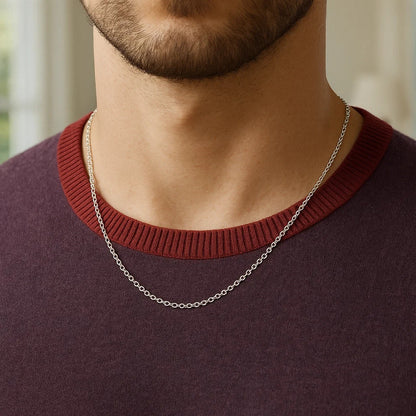 14k White Gold Oval Cable Link Chain (1.50 mm)