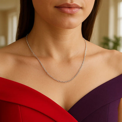 14k White Gold Oval Cable Link Chain (1.50 mm)