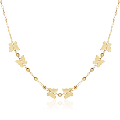 14k Yellow Gold 18 inch Necklace with Polished Butterflies and Beads