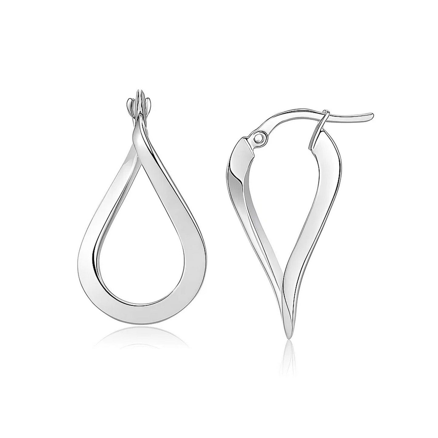 14k White Gold Twisted Freeform Hoop Earrings