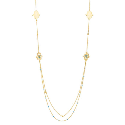 Long Hamsa Necklace in 14K Yellow Gold