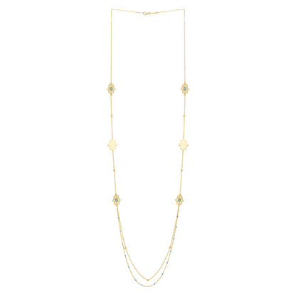 Long Hamsa Necklace in 14K Yellow Gold