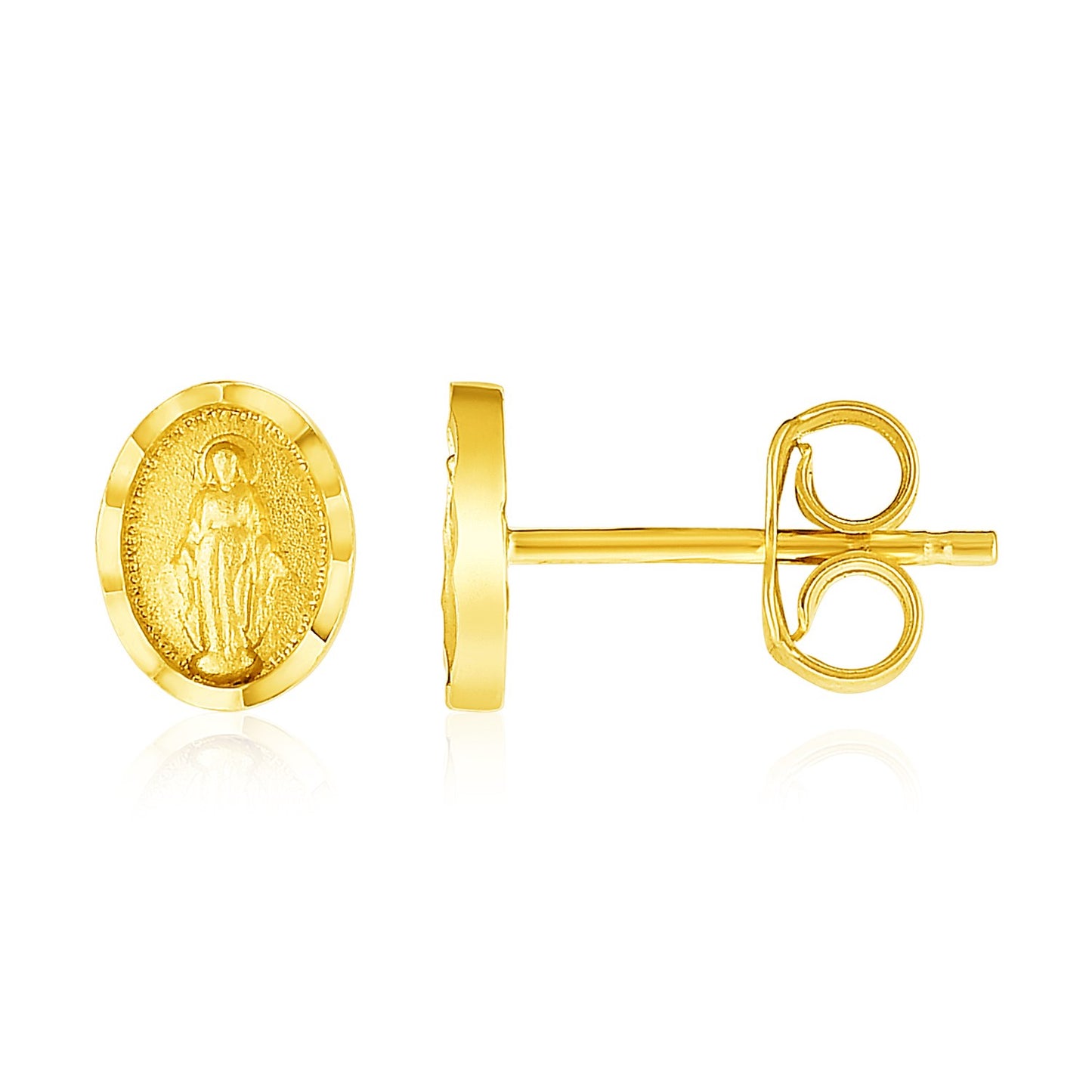 14k Yellow Gold Oval Virgin Mary Earring