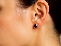 14k White Gold Stud Earrings with Black Faceted Cubic Zirconia(5mm)