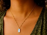 MOP Geometric Gem Rectangle Necklace in 14K Yellow Gold